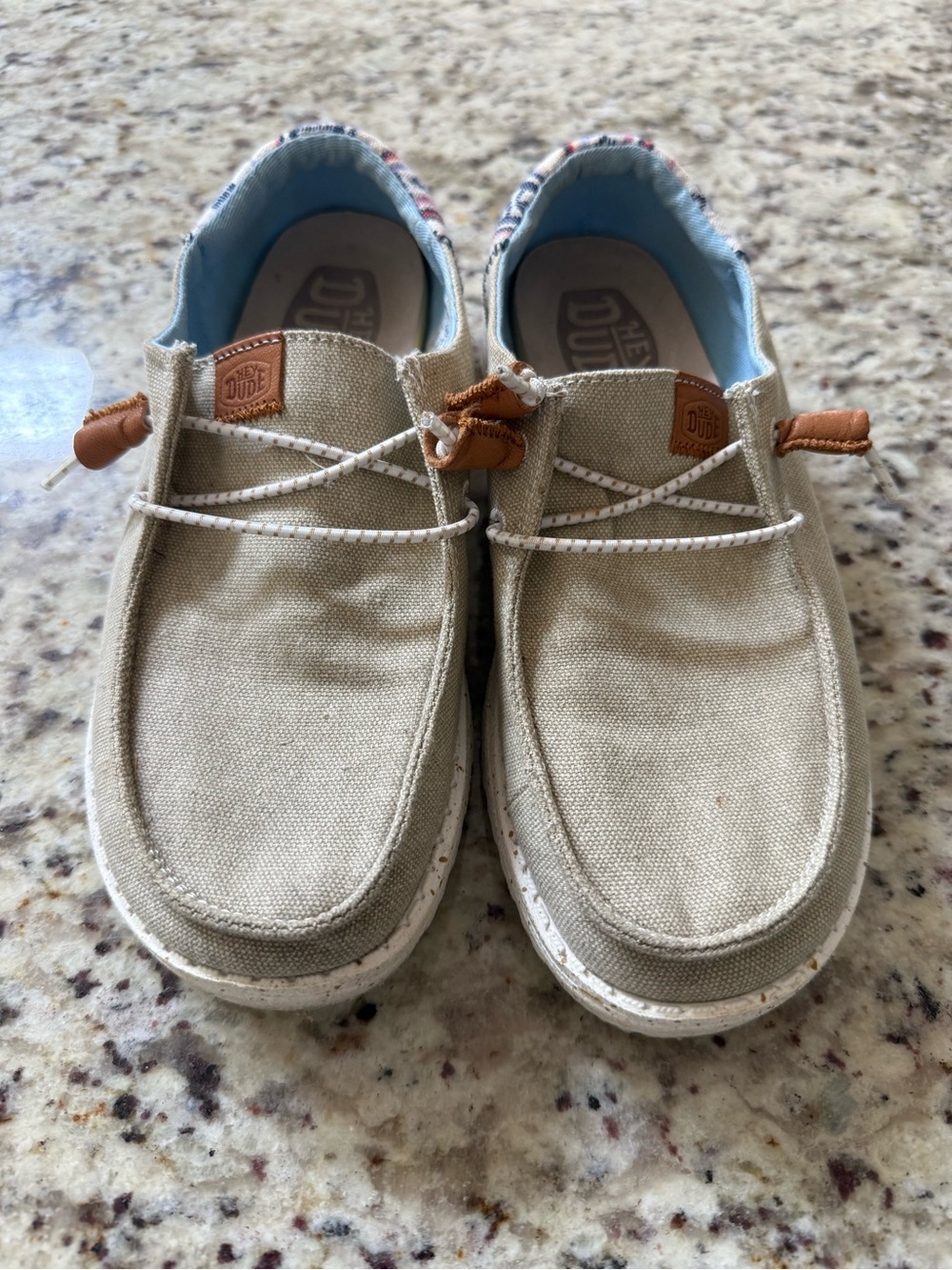 Hey Dude Beige Canvas Casual Slip-On Slippers with Tan Accents